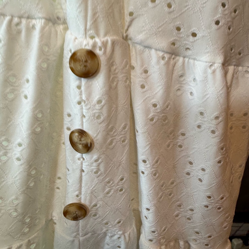 Tiered White Eyelet Button Down Dress Pockets Emery Rose 2XL Casual - Picture 5 of 14